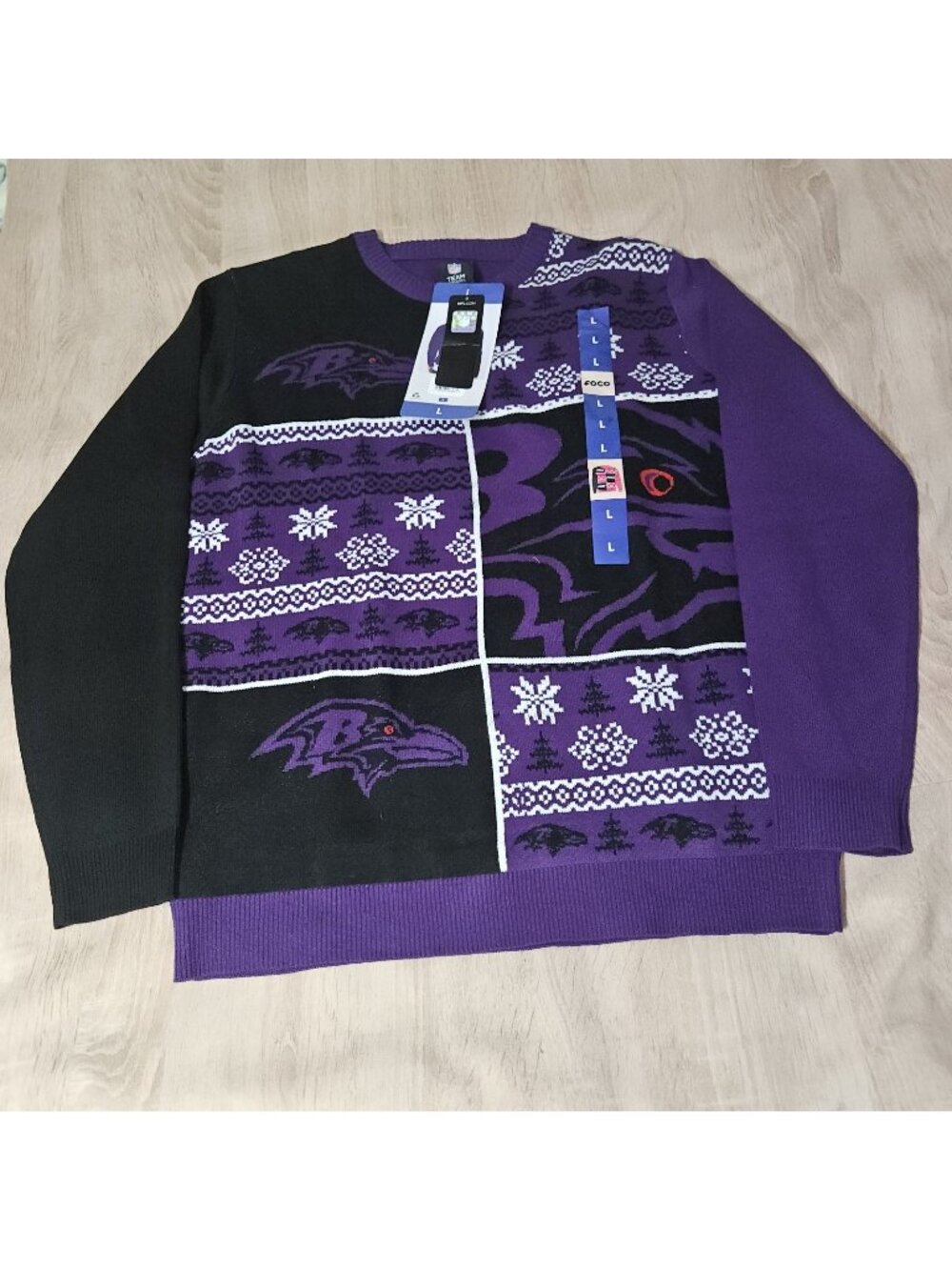 Baltimore Ravens Mens Size L Nfl Apparel Ugly Christmas Sweater Nwt